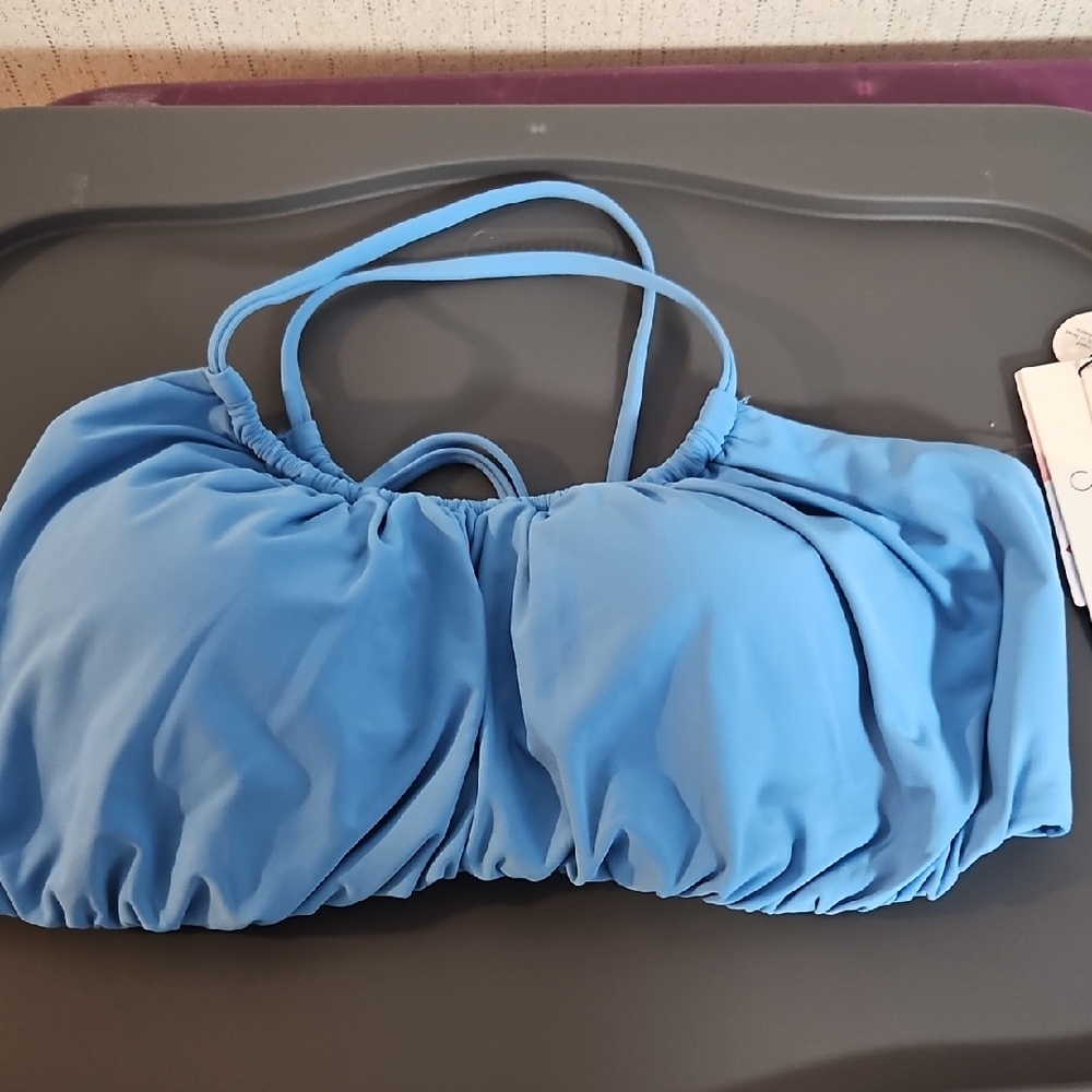 CALIA Women's Scrunched Tie Back Bikini Top: TRANQUIL BLUE: NWT: XXL
